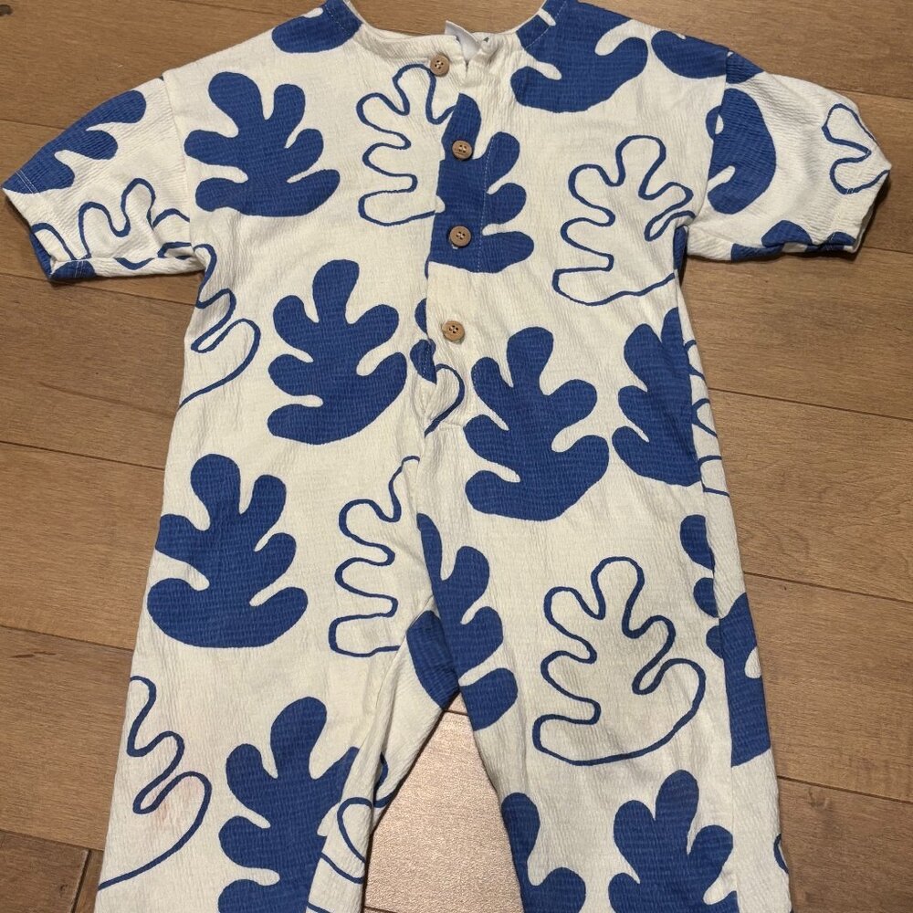 Zara kids unisex soft short sleeve blue floral print romper 18 - 24 M